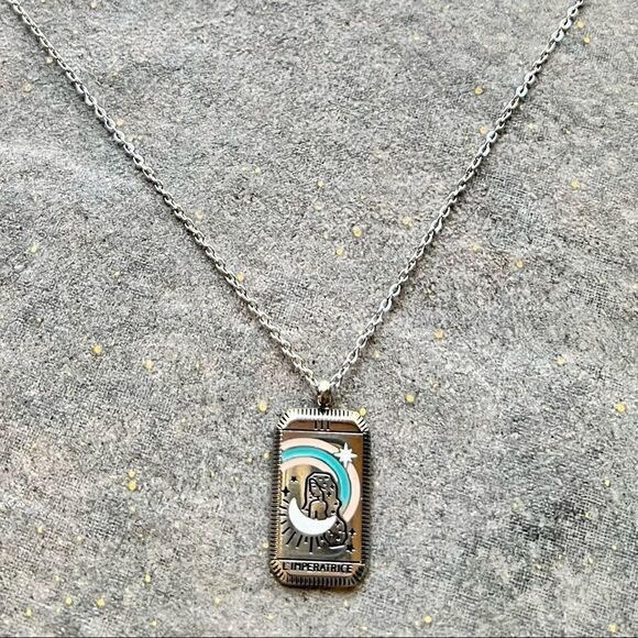 Empress Silver Tarot Card Non Tarnish Enamel and Stainless Steel Boho Necklace - Picture 4 of 8